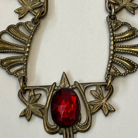 Vintage-Inspired Red Gemdrop Necklace. 14” - Picture 3 of 5